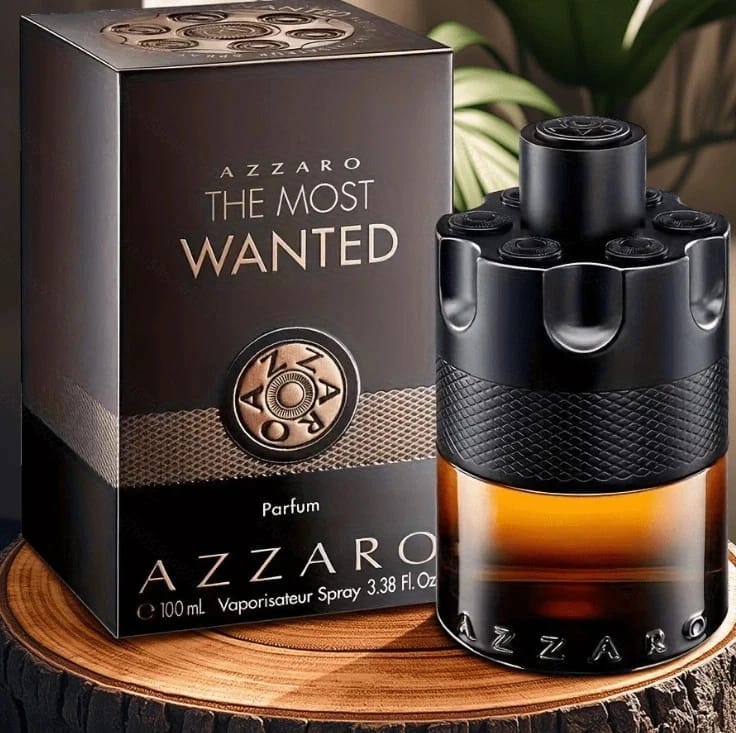  Azzaro The Most Wanted Parfum for Men 3.38 oz 100 mL black and amber fragrance bottle with matching black presentation box.
