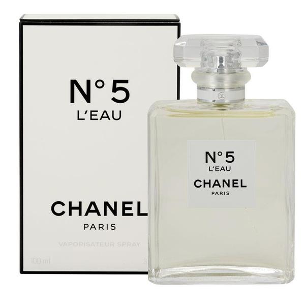 Chanel N°5 L’EAU Eau de Toilette perfume bottle with clear cap and white presentation box, 100ml.