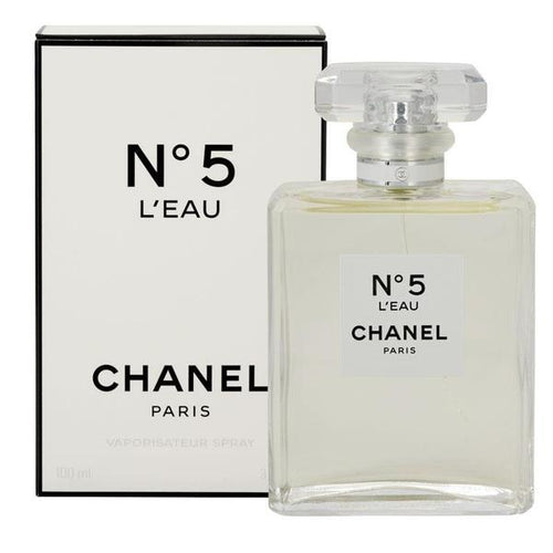 Chanel N°5 L’EAU Eau de Toilette perfume bottle with clear cap and white presentation box, 100ml.