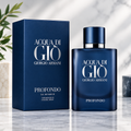 Giorgio Armani Acqua di Giò Profondo Eau de Parfum for Men in a dark blue bottle with matching blue packaging.