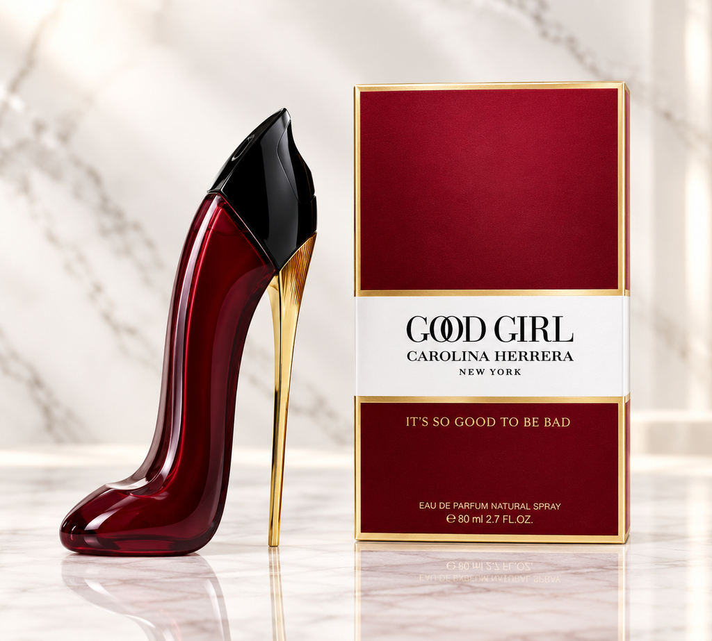 Carolina Herrera Good Girl Eau de Parfum for Women in the signature dark high-heel-shaped perfume bottle with red and gold packaging