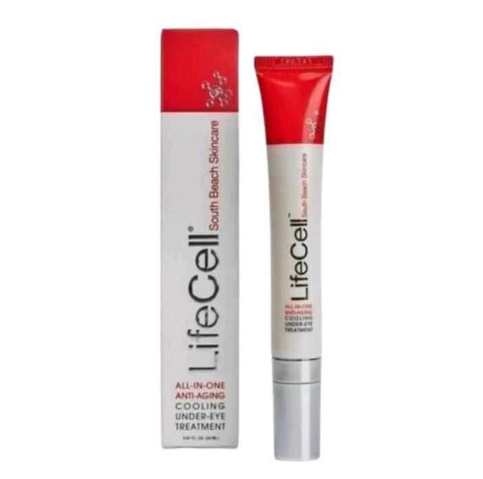 LifeCell South Beach Skincare All-in-One Anti-Aging Cooling Under-Eye Treatment tube and box.